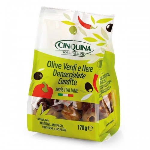 Olive Verdi e Nere Denocciolate Condite 170 g Cinquina - 1