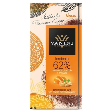 Fondente 62% con scorze di arancia e anacardi 100 g Vanini - 1