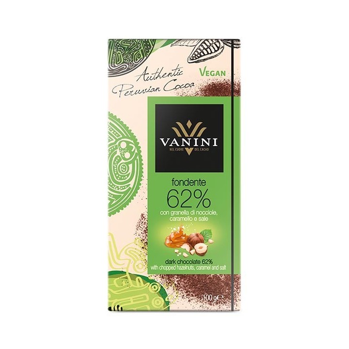 Fondente 62% con granella di nocciole caramello e sale 100 g Vanini - 1